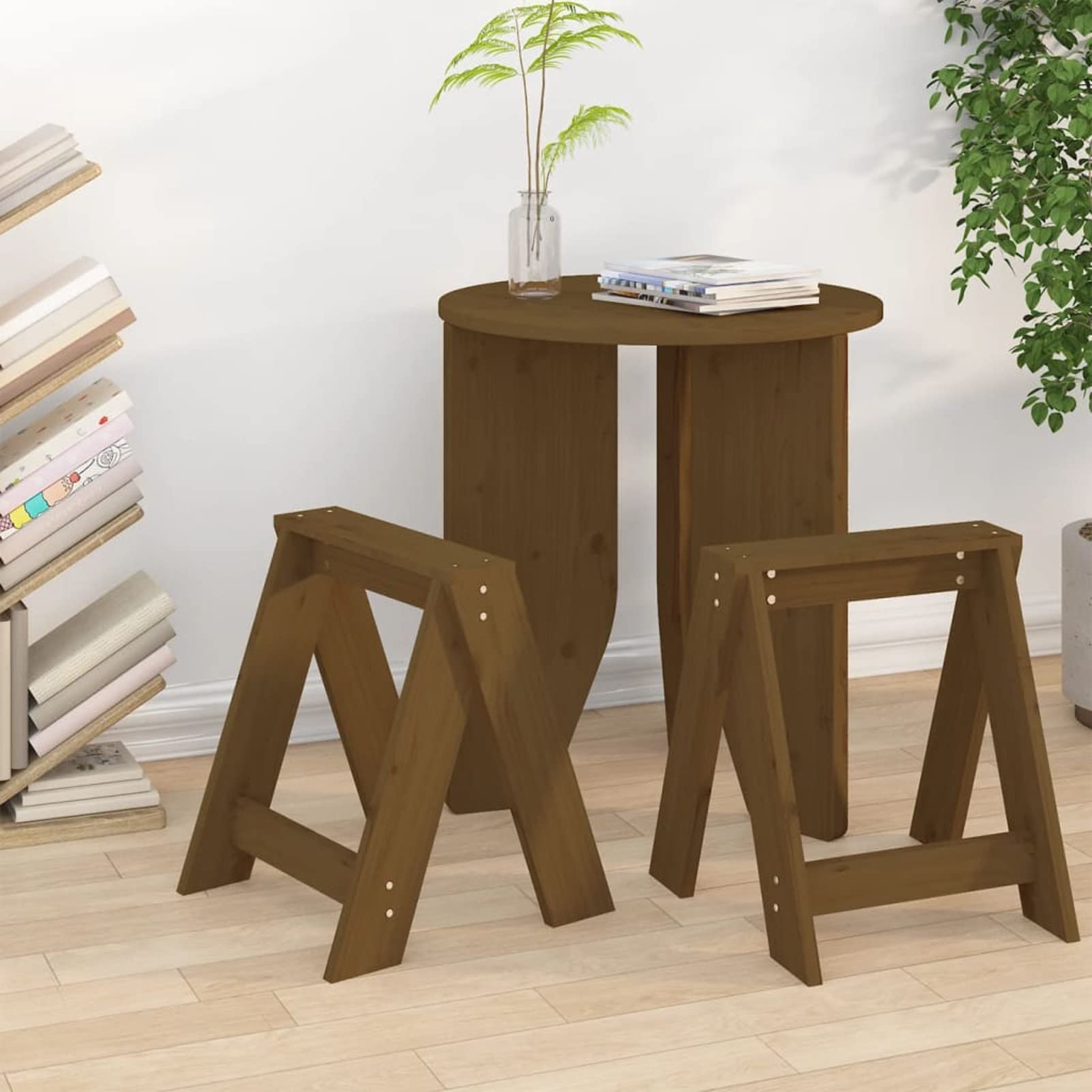 LAPOOH Hocker 2 STK Footstool, Stilvolle Hocker, Classroom Stools, Wartehocker, Honigbraun 40x40x45 cm Massivholz Kiefer