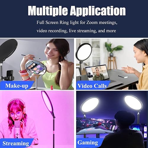 Miniatura 6 de Iluminación de videoconferencia para reuniones de Zoom  Anillo de luz de pantalla completa con soporte y soporte para teléfono  Luz de escritorio