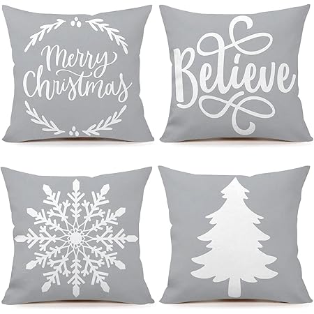 gray christmas pillows