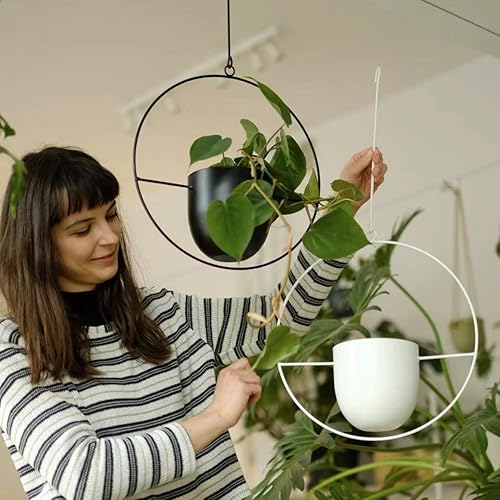 Miniatura 4 de 2 macetas colgantes para plantas de interior y exterior con ganchos y cadenas, perchas modernas de metal para pared y techo, cesta minimalista