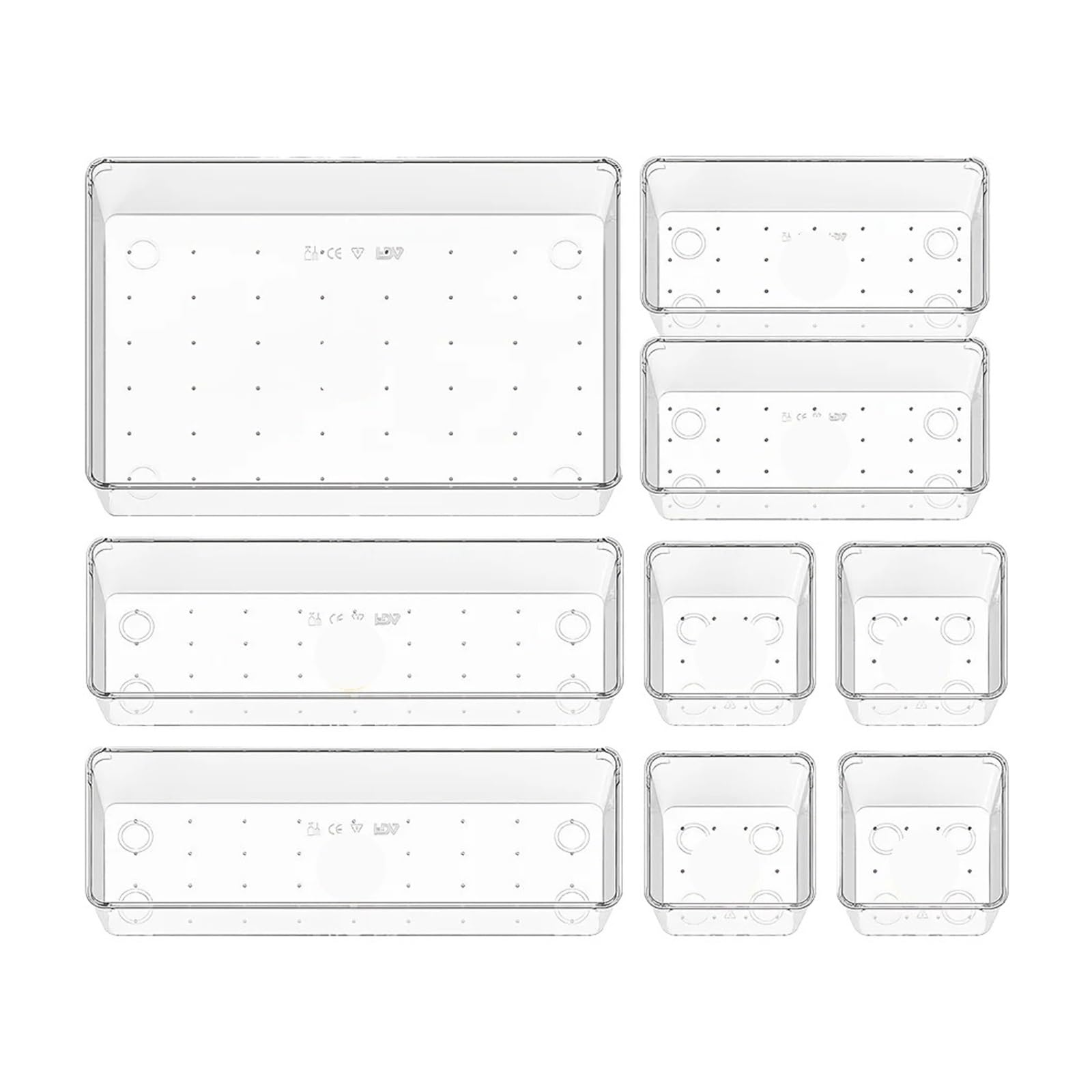 Generico Set portaoggetti con cassetti in plastica trasparente, trucco, tavolo multifunzionale in 4 dimensioni, acrilico(9PC XL-2L-2N-4S)