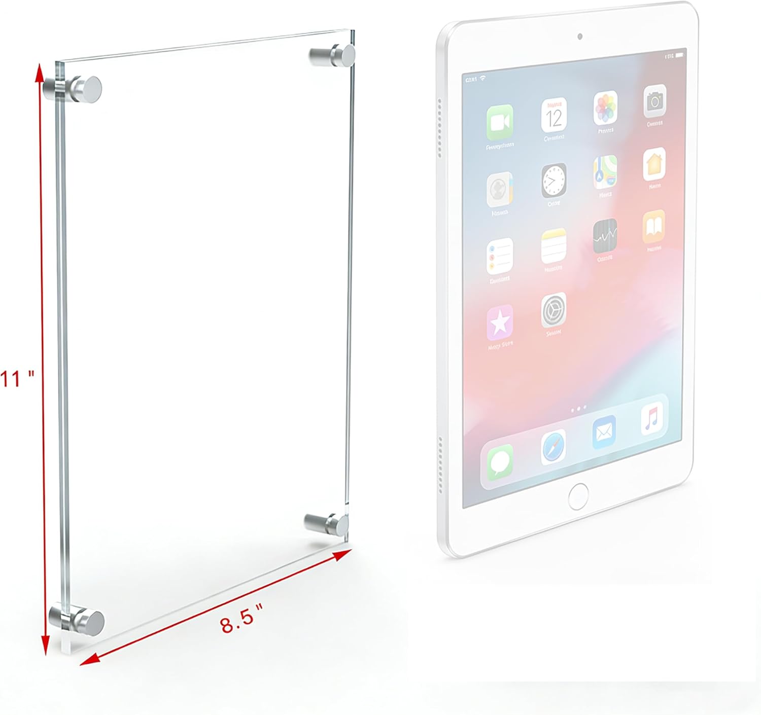 FixtureDisplays® 2 Sheets Acrylic per Set Clear Sign Name Holder Plexiglass 8.5X11 11x8.5 Wallmount Poster Frame Standoff 119884-8.5X11-NPF