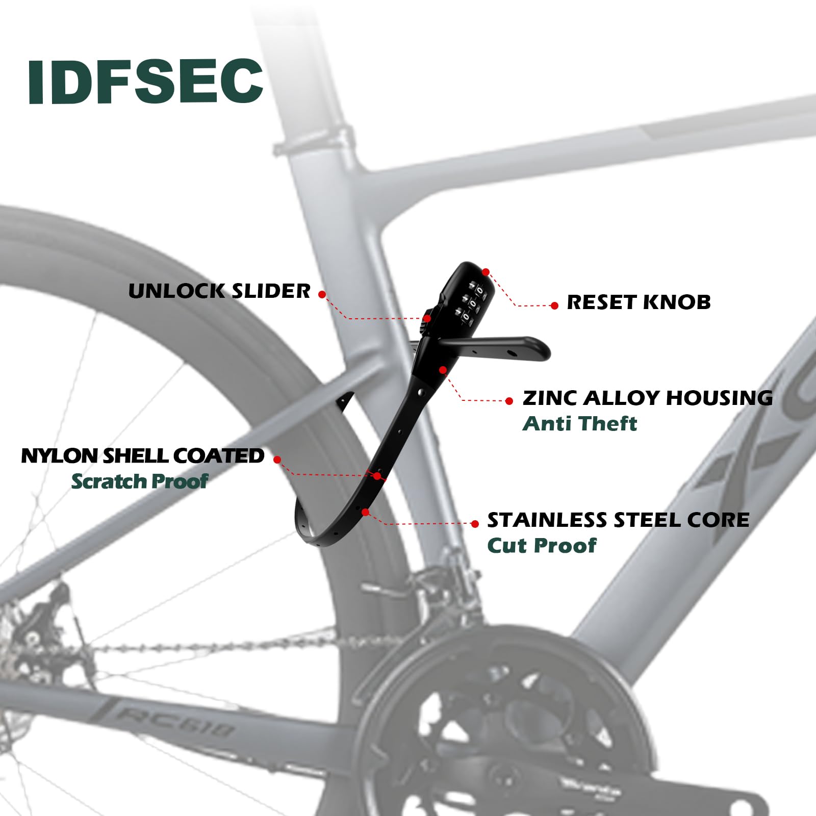 Fermacavo regolabile con nucleo in acciaio inox, multiuso, per fissare caschi, biciclette, sci, scooter, bar, cancello (confezione da 4, nero)