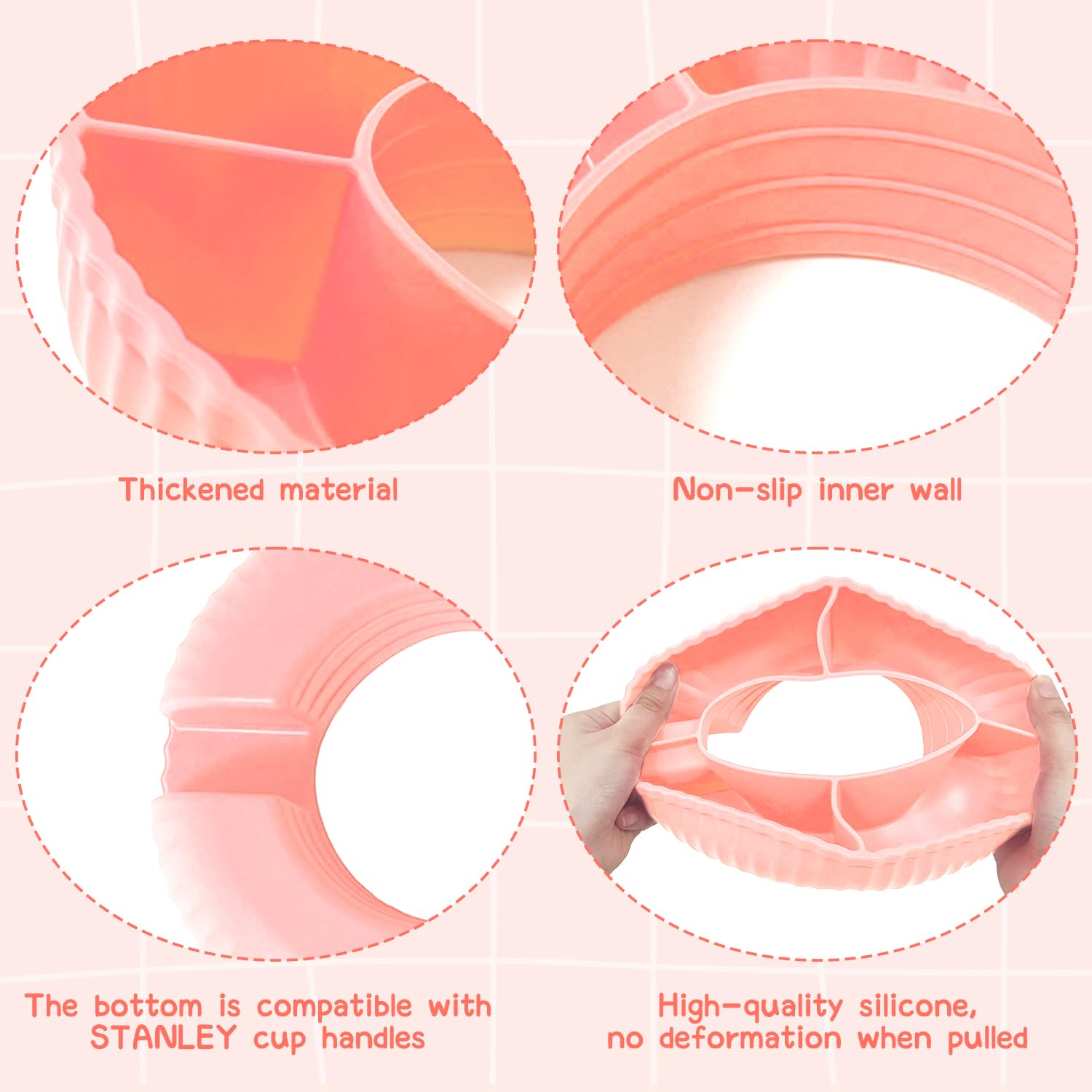 Piatto Snack In Silicone Per Tazze Stanley - Con 3 Tappi Antigoccia, Colore Crema - Foto 11