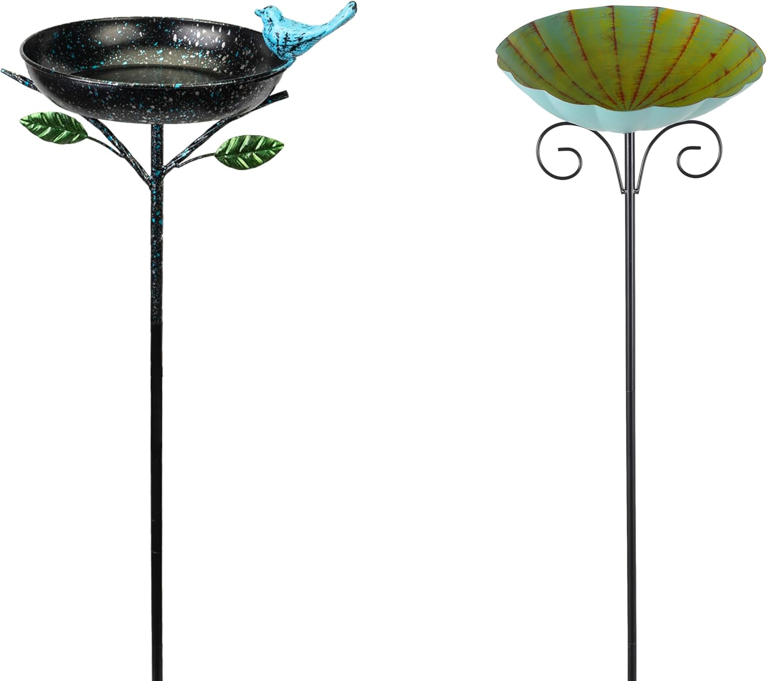 10" Green Metal Bird Baths and 9.4" Black Bird Baths for Outdoors