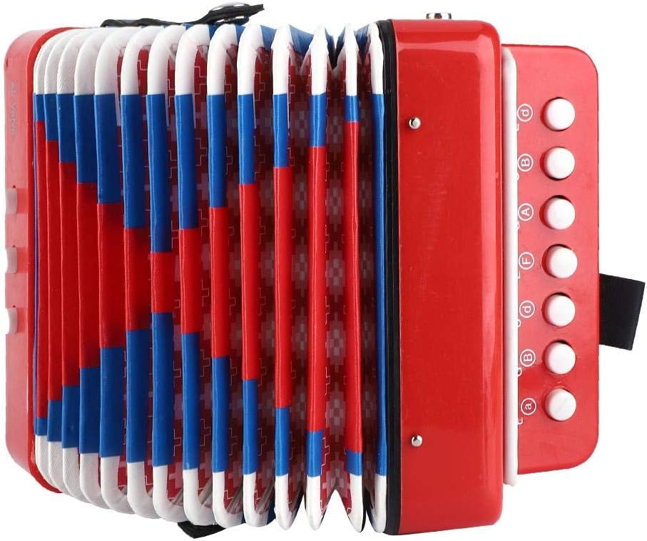 Acordeón de Piano para Niños, 7 Teclas, 2 Bajos, Mini Acordeón Pequeño con Correa para el Hombro, Nivel de Entrada, Acordeón de Piano, Instrumento Musical Educativo, para Niños, Niñas(rojo)