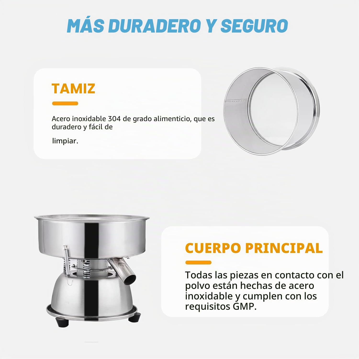 YUCHENGTECH Tamizador de Harina Electrica con Tamiz de Malla 40 Tamiz Vibratorio Automatico Tamiz Eléctrico de Acero Inoxidable para Tamizar Harina/Cacao en Polvo 1150r/min 50W