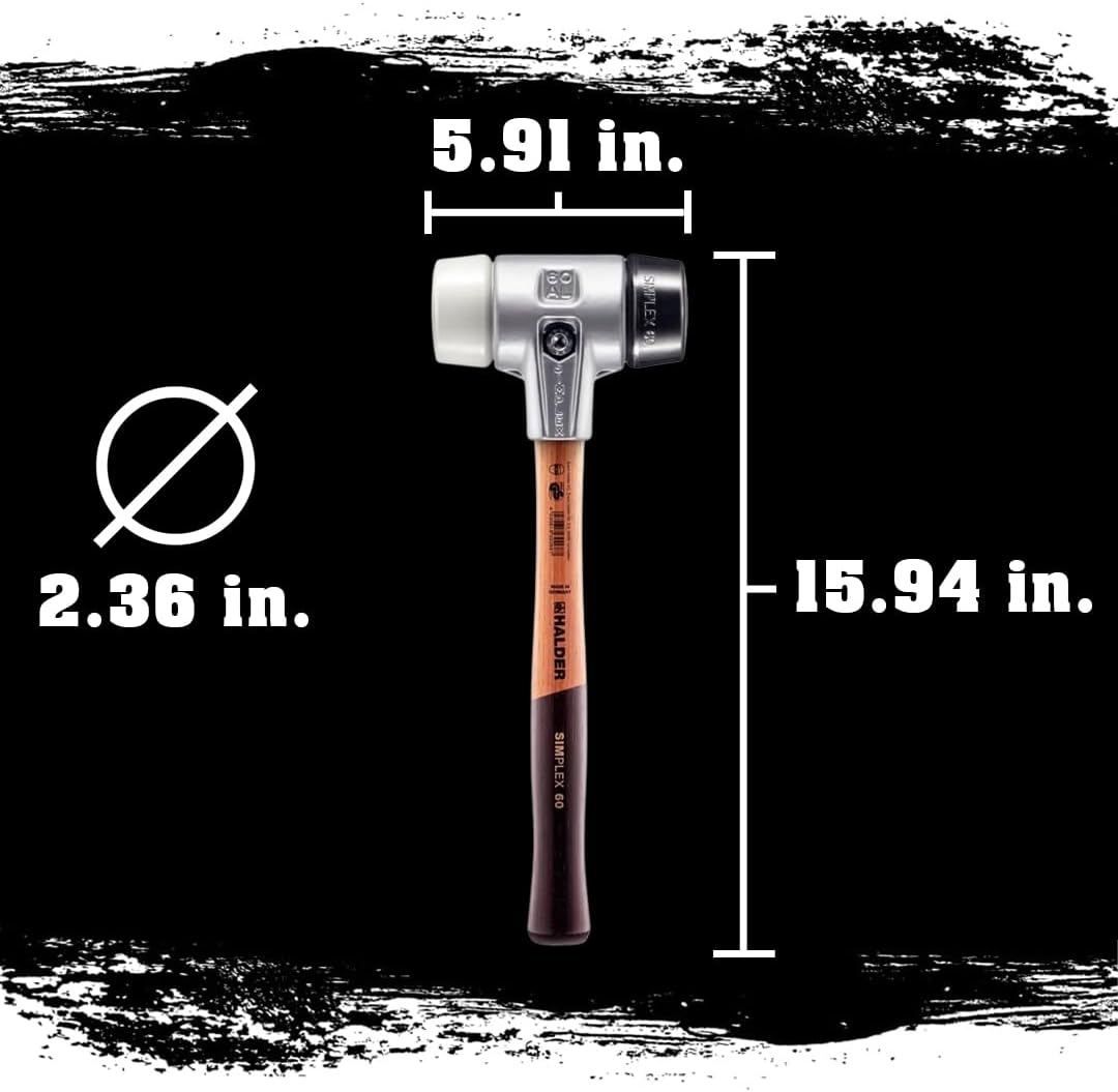 Halder Simplex 2 lb. Soft-Face Mallet with Black Rubber and Superplastic Inserts, Lightweight Aluminum Housing and Wood Handle