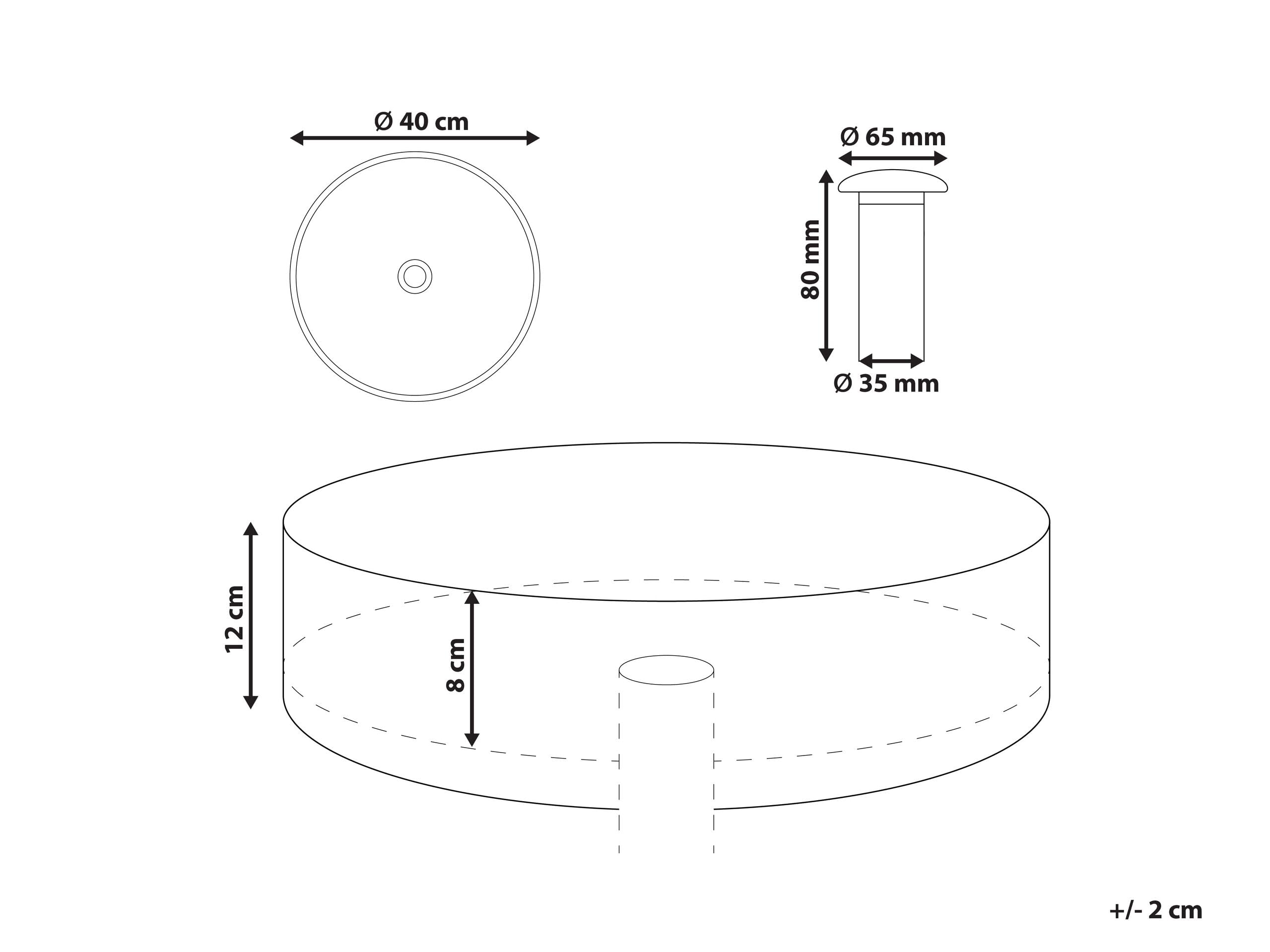 Aufsatzwaschbecken Keramik Marmor-Optik weiß rund ⌀40 cm ohne Überlauf Manis