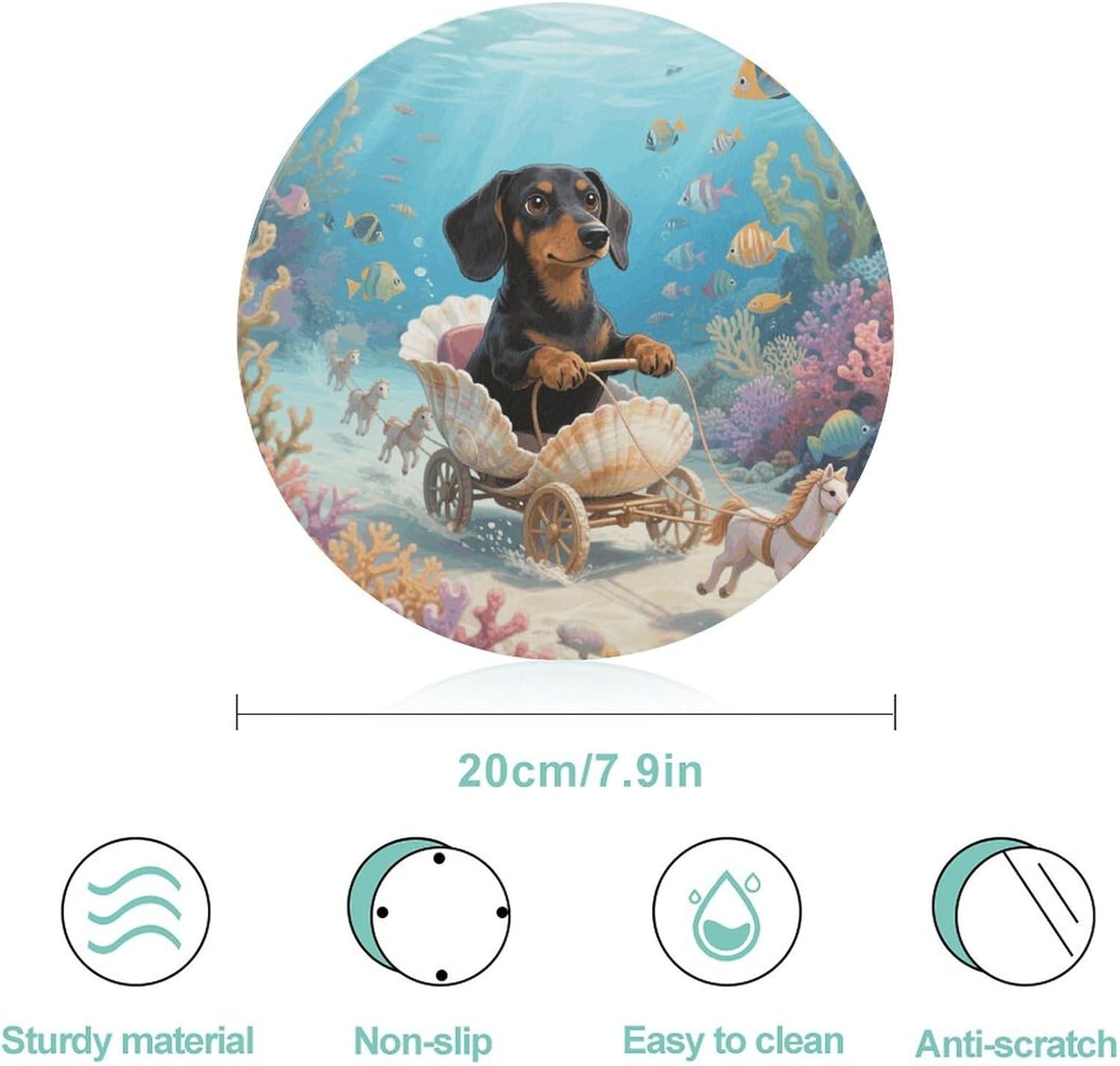 Dachshund in Shell Tempered Glass Cutting Board Sturdy Chopping Block Personalized Large Butcher Block Lightweight Round Chopping Mat for Kitchen Non Slip