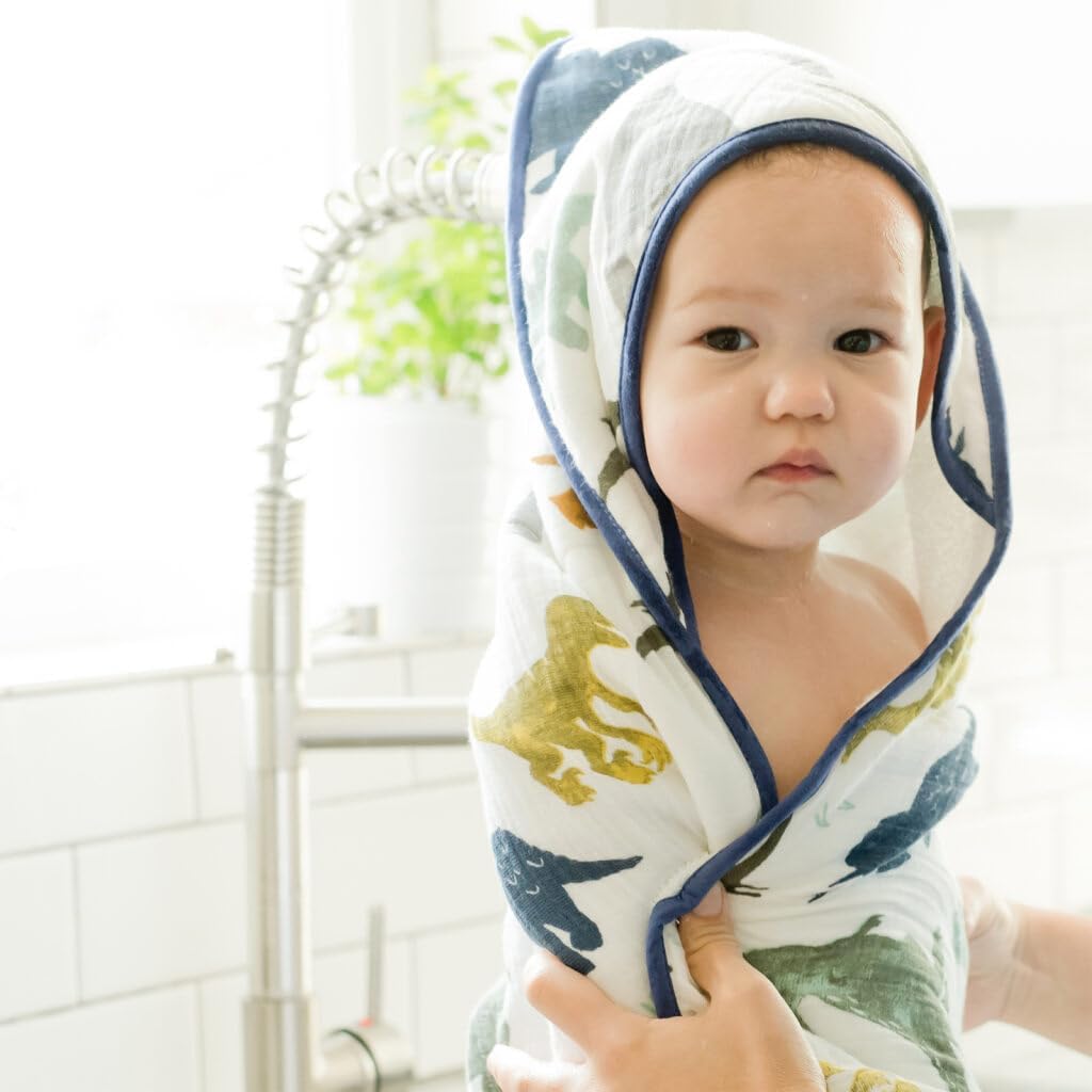 Little Unicorn Premium Infant Hooded Bath Towel| Soft & Absorbent Cotton & Terry Fabric for Newborns (Dino Friends)