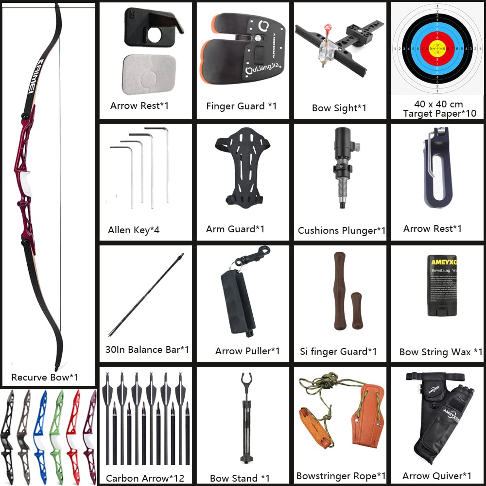 wolfman Bogenschießen Recurve Bogen Set Erwachsene 66/68/70 Zoll 12-40Lbs Bogen und Pfeil Set Praxis Bogen Wettbewerb Bogen Jagd Bogen für Bogenschießen Club Schießwettbewerb RH