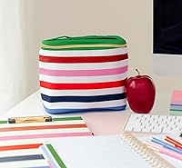 Vista 5 de Kate Spade New York, Lonchera aislada, enfriador de almuerzo pequeño, bonita bolsa de almuerzo para mujer, bolsa térmica a rayas con doble cierre