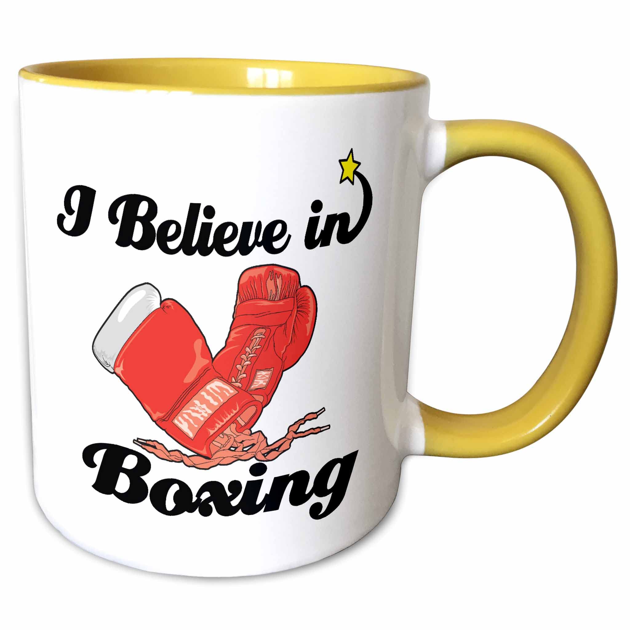 3dRose I Believe in Boxing 11oz Two-Tone Yellow Mug