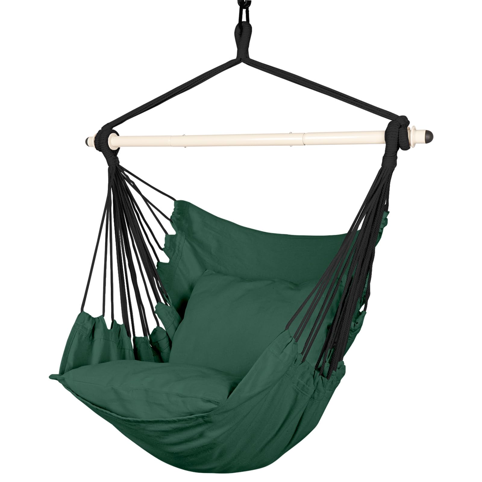 Highwild Hammock Chair Hanging Rope Swing - Max 500 Lbs - 2 Cushions Included - Steel Spreader Bar with Anti-Slip Rings - for Any Indoor or Outdoor Spaces (D- Cushions Included-Green)