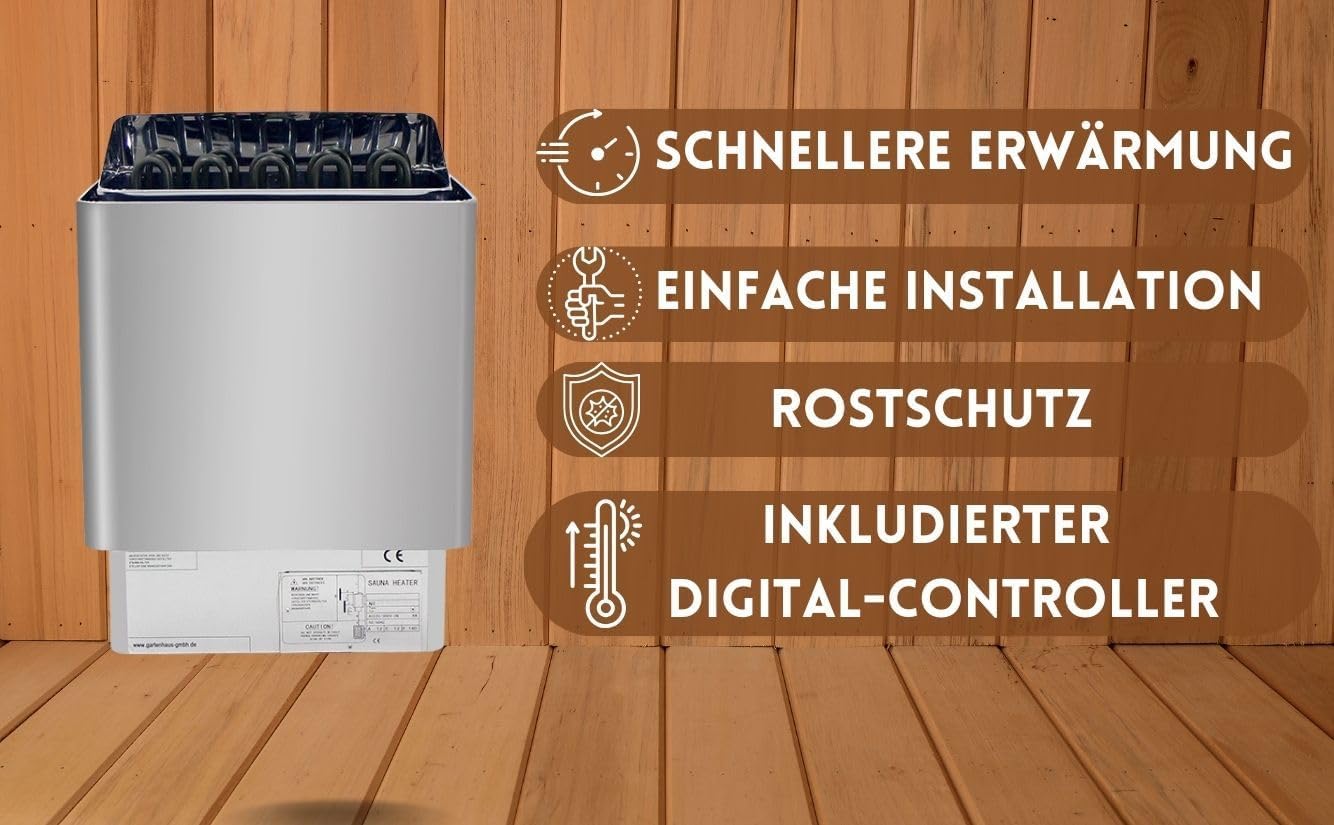 Estufa para sauna Thermolux de 4,5 kW con control táctil, sin piedras de sauna, calentador de sauna eléctrico finlandés Gunmetal, dispositivo de calentamiento de sauna eléctrico, juego de sauna