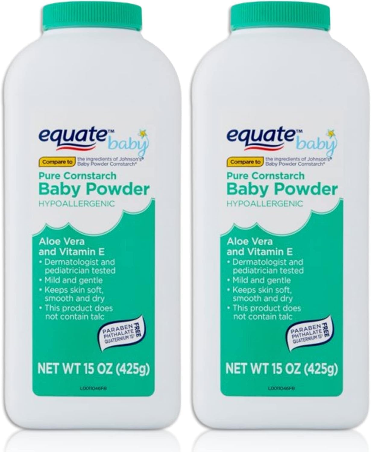 Pure Cornstarch Baby Powder Aloe and Vitamin E (2 Pack - 15oz)