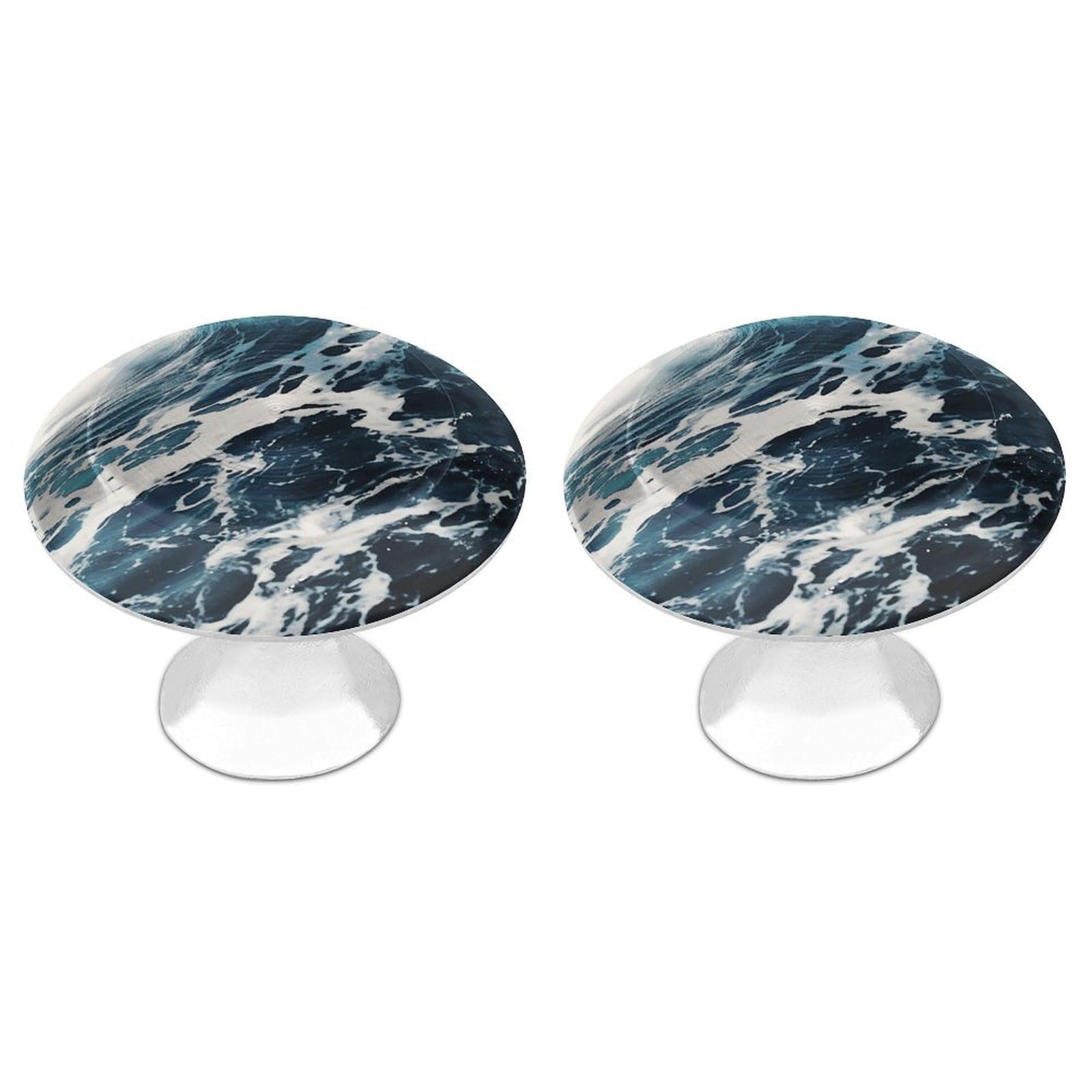 QMNLKH Beach Foam Wave Cabinet Knobs for Home, Round Drawer Pulls for Kitchen, Personalized Cupboard Handles with Screw, Fashion Dresser Knobs for Office, Drawer Handles, 2 Packs