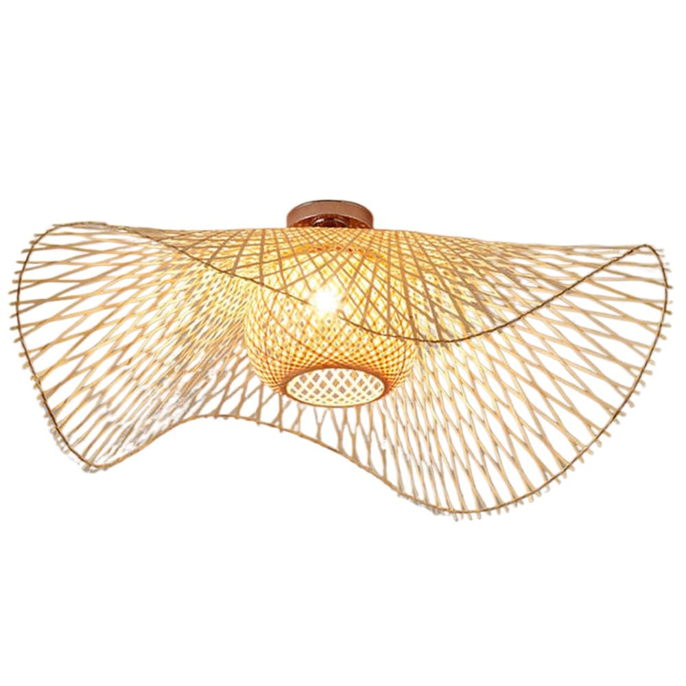 OZBMA Bamboo Flush Mount Ceiling Light Handwoven Rattan Fixture, Creative Tropical Fixtures 1 Rustic Asian Lamp for Bedroom, Entryway, Foyer (size_name 55cm/21.6in)