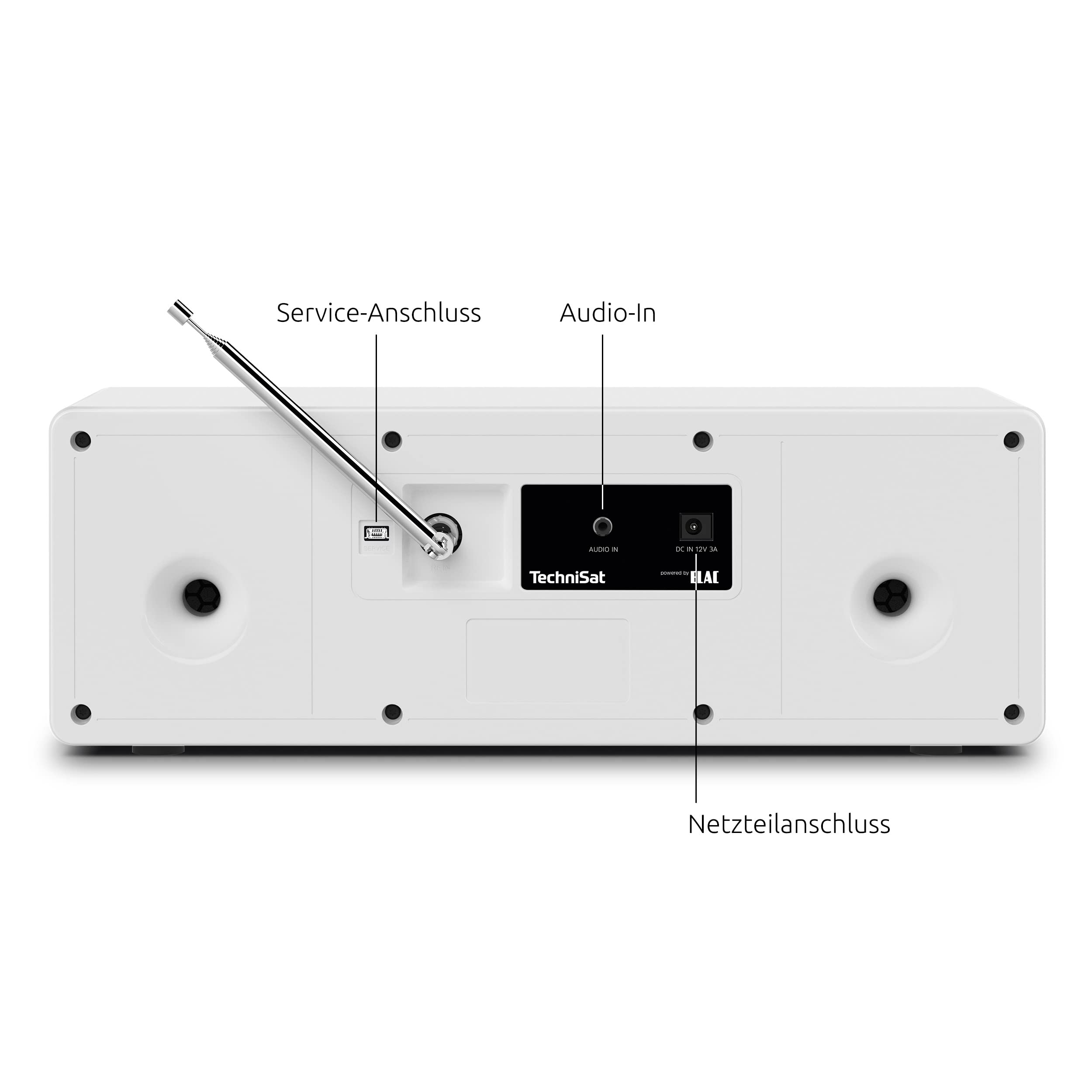 TechniSat DIGITRADIO 4 - Radio DAB stereo (DAB+, FM, streaming audio Bluetooth (ricezione), presa per cuffie, ingresso AUX, radiosveglia, display OLED, 20 watt RMS, altoparlante Elac) bianco