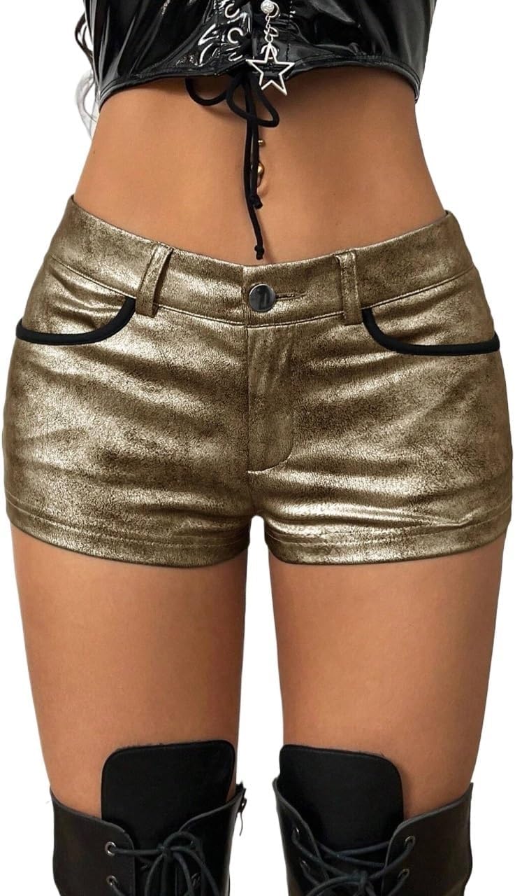 Womens Low-Rise Straight Leg Zipper Mini Shorts Sequin Party Shorts for Concerts and Festivals
