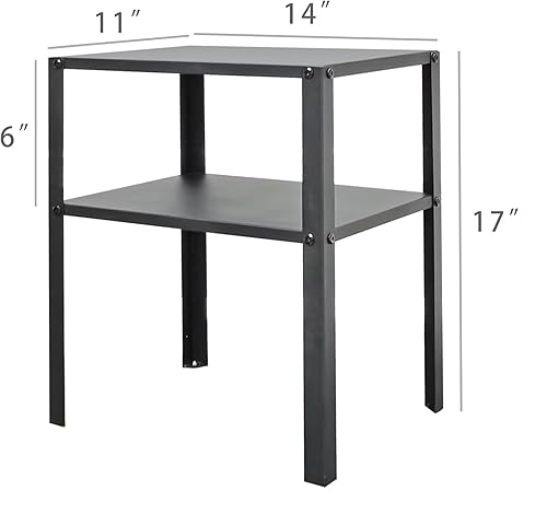 Miniatura 3 de FixtureDisplays Mesita de noche de metal negro de 2 niveles, 14 pulgadas de ancho x 11 pulgadas de profundidad x 17 pulgadas de alto, elevador