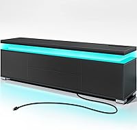Rolanstar TV Stand with Power Outlet, RGB LED Lights & Storage - Modern Entertainment Center for 32-65 Inch TVs, Black