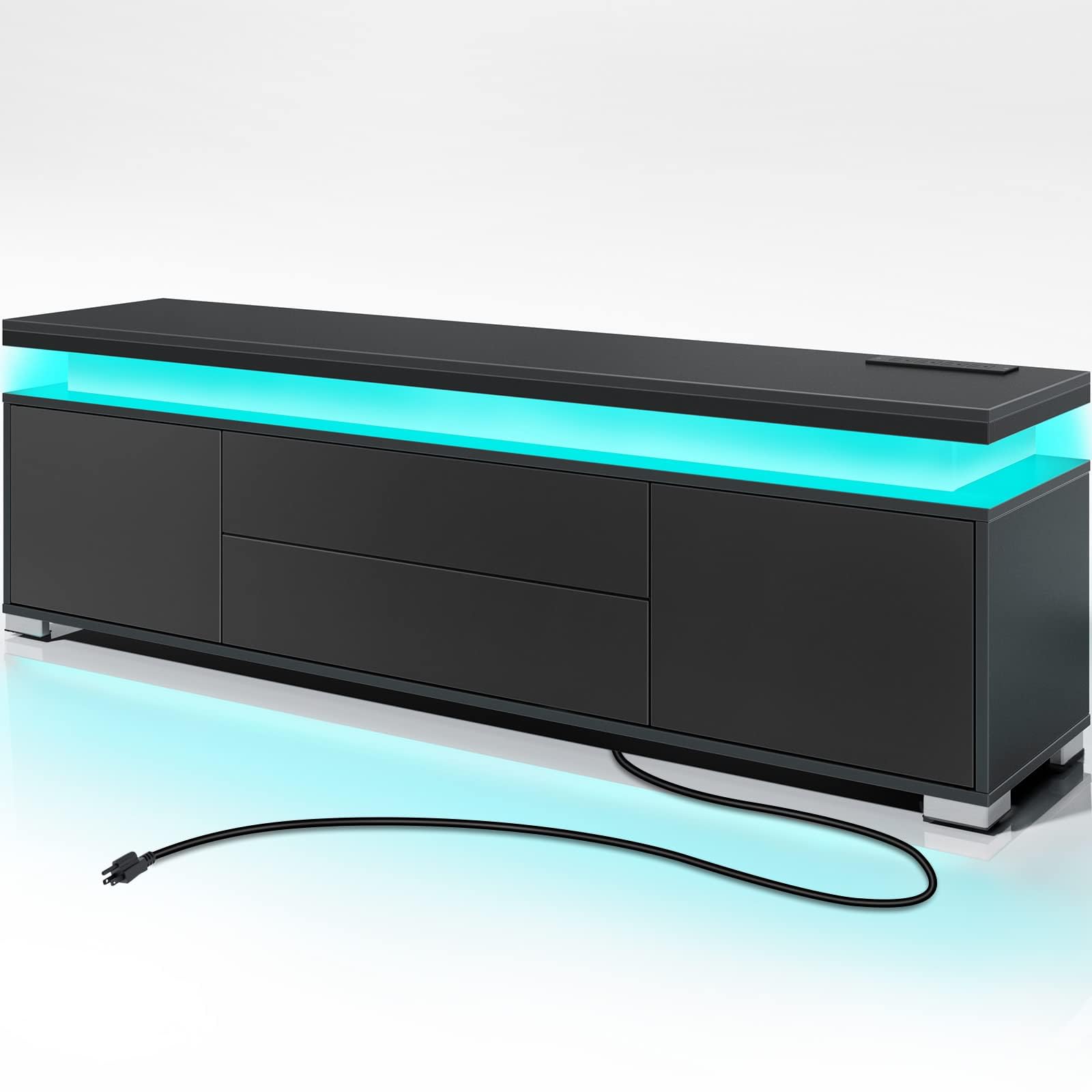 (Incomplete) Rolanstar TV Stand with Power Outlet & LED Lights, Modern Entertainment Center for 32/43/50/55/65 Inchs TVs, TV Table, Universal Gaming LED TV Media Stand with Large Storage Cabinet, Black