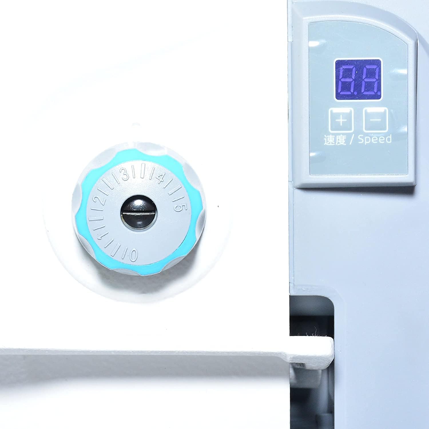 Close-up of speed control dial and digital display