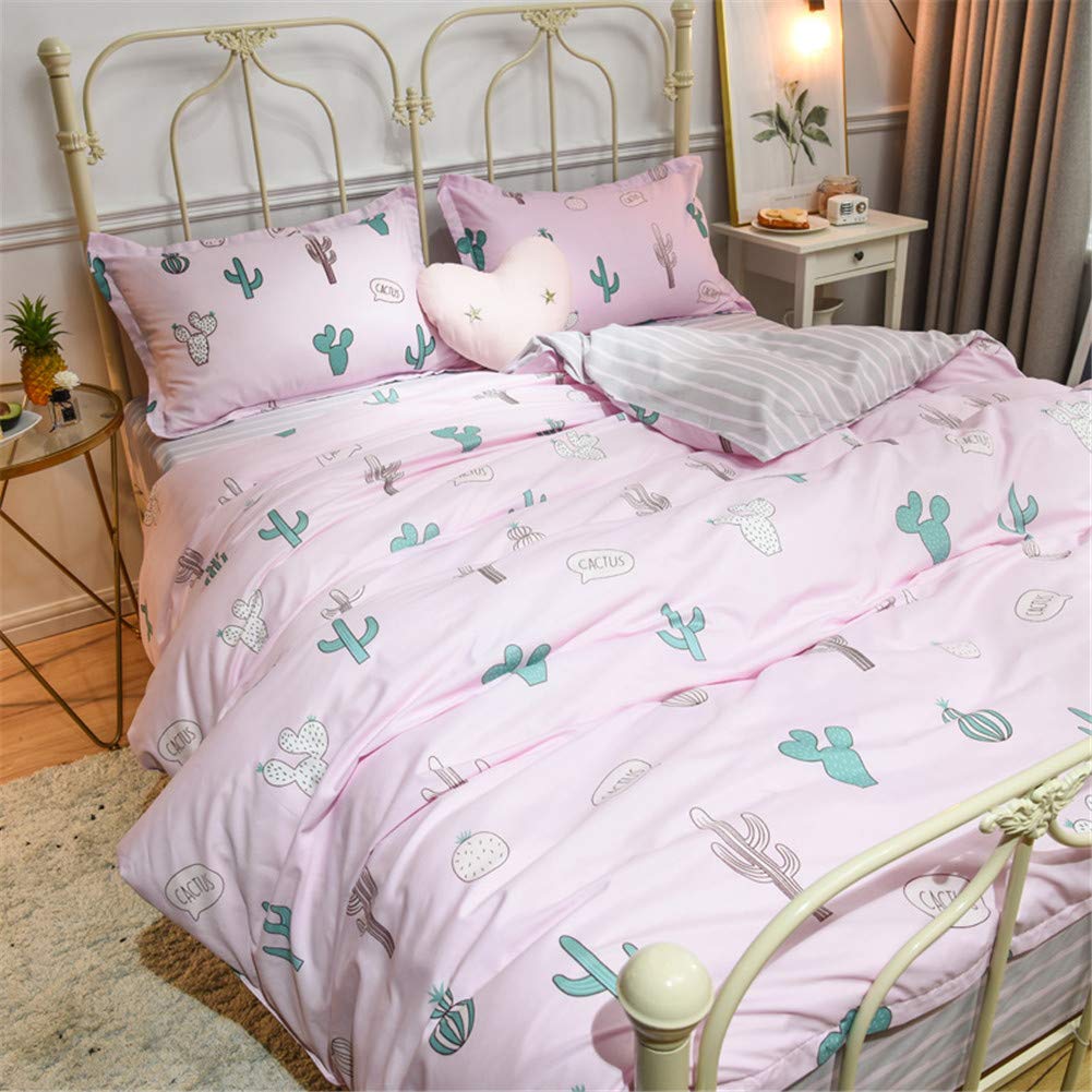 Housse de couette 220x240 cm parure de lit 4 pièces drap taie adulte enfant cactus rose