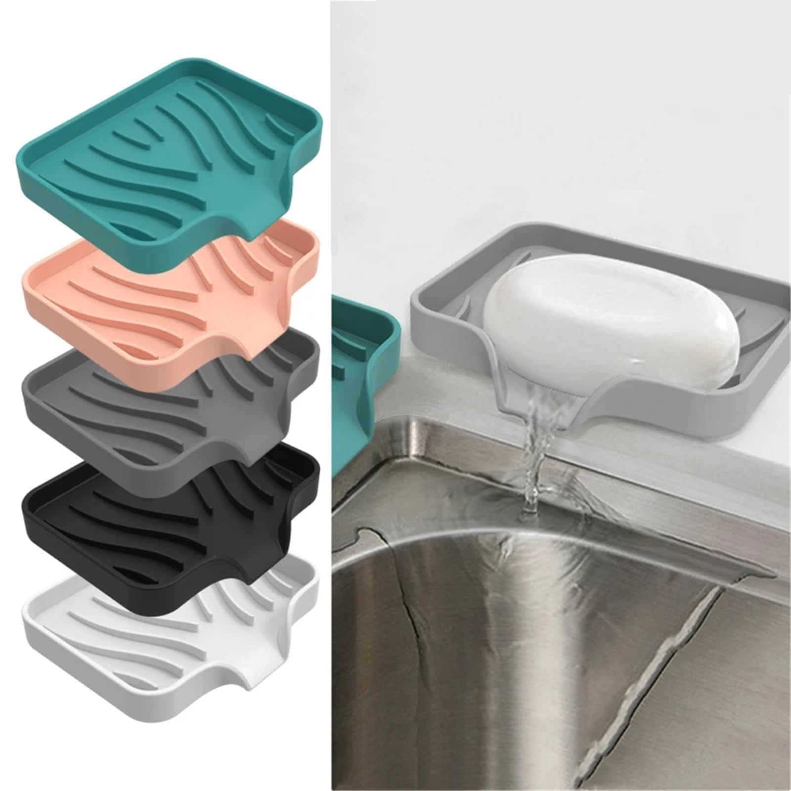 Jabonera portátil para la Ducha, Jabonera de Silicona Autodrenante Multicolor 3 Piezas(Grey)
