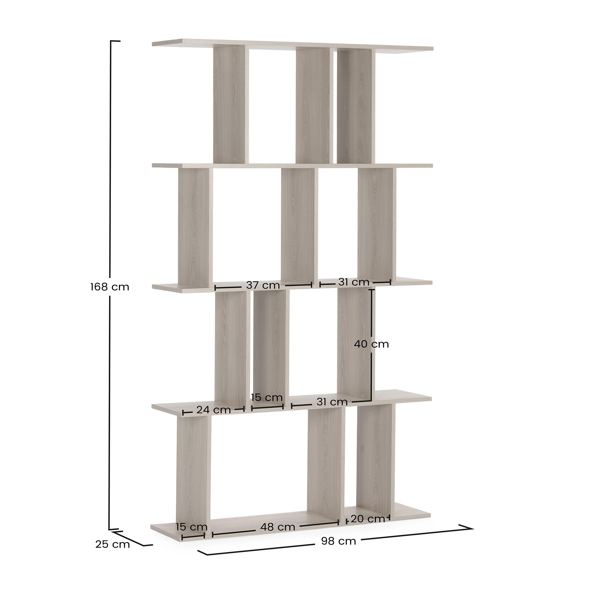 HOMN LIVING Estantería Niko 8 Huecos Color Roble, para Salón, Comedor o Despacho, 98 cm (Ancho) 25 cm (Profundo) 168 cm (Altura)