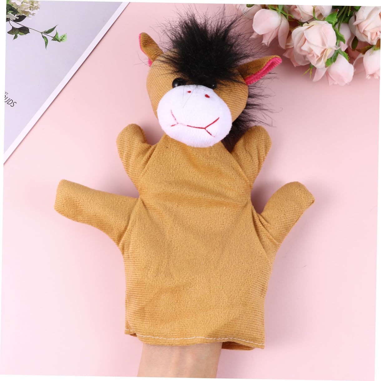 BESTonZON 1pièce à Main Peluche Animal Cheval Jouet Interactif Forme De à Doigts Accessoire pour Et Renforcer Liens Parent