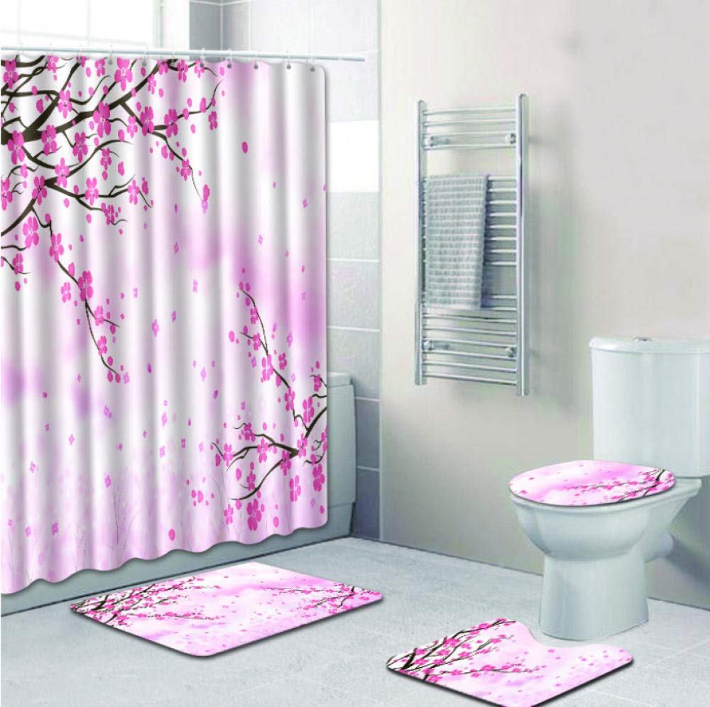 DHYWGS Fantasy Flowers Waterproof Bathroom Shower Curtain Set Toilet Mat Accessories Carpet Bathroom in Bath Mats 180 * 180cm waterproof-180cm+45cm*75cmd