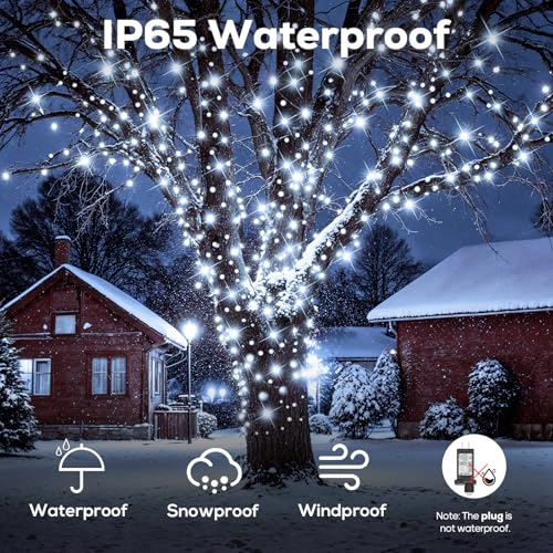 Christmas Twinkle Lights, 206FT 600 LED Outdoor String Lights, IP65 Waterproof, 8 Modes, Plug in Timing & Memory Functions, for Backyard, Garden- Cool White by Soiarllt - Used condition - Image 3
