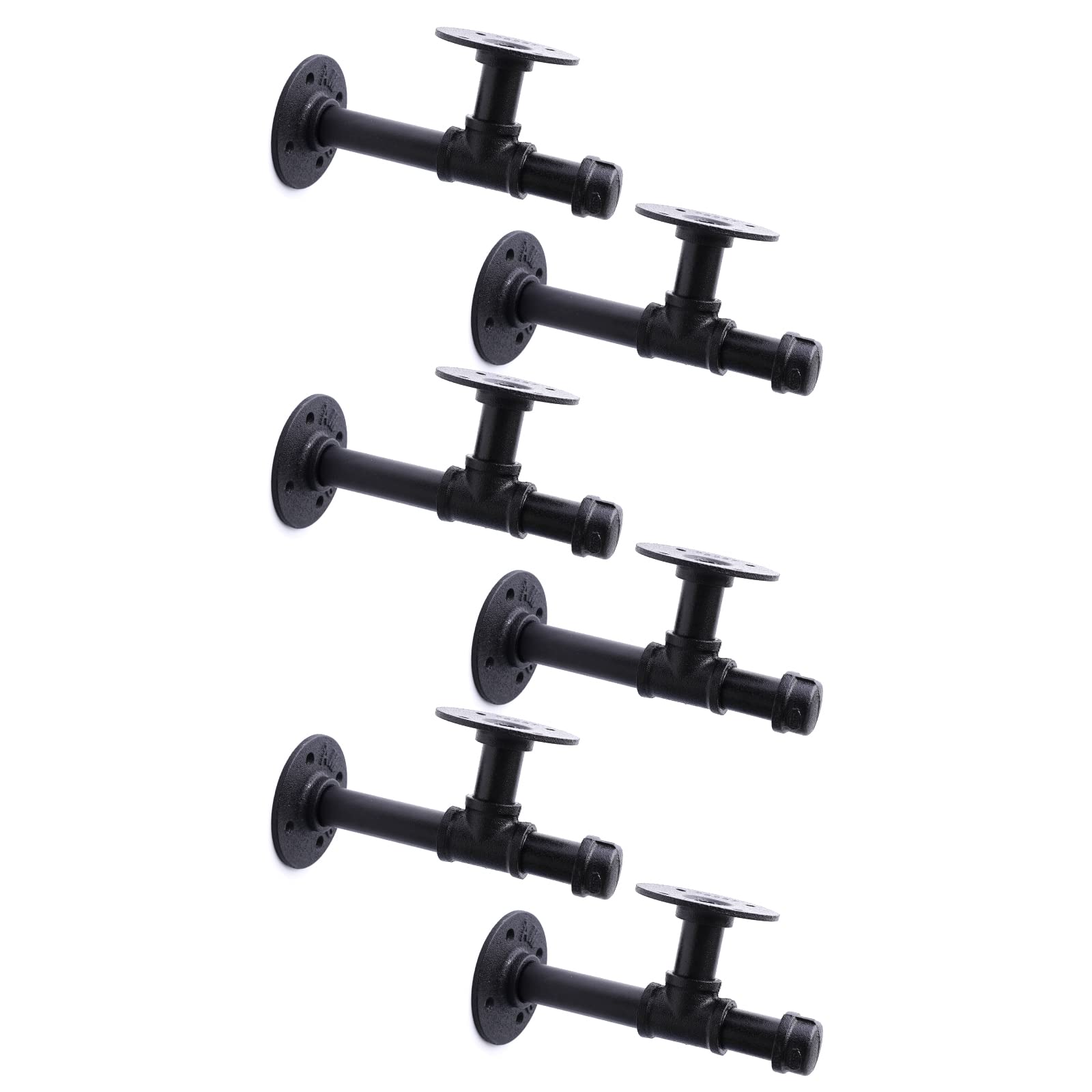 3/4" Industrial Pipe Shelf Brackets, Black Iron Wall Mounted DIY Shelving Brackets Hanging Custom Pipe Brackets for Floating Shelves (6, 8 Inch)