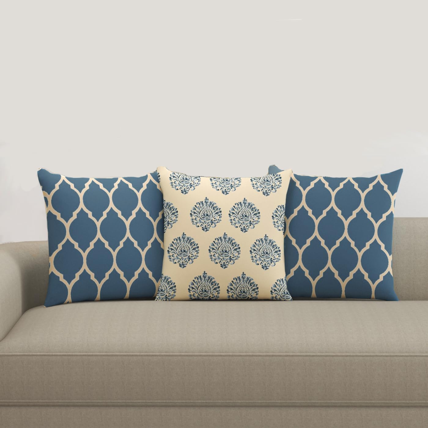 Trance Home Linen 100% Cotton Printed 12x12 inch Cushion Covers for Sofa and Diwan | Throw Pillow/Small Cushion Pillow Covers – (12x12 inch | 30cmx30cm, Dori & Damask Blue)– Set of 3 (B0CY8HW17W) Amazon Price History, Amazon Price Tracker