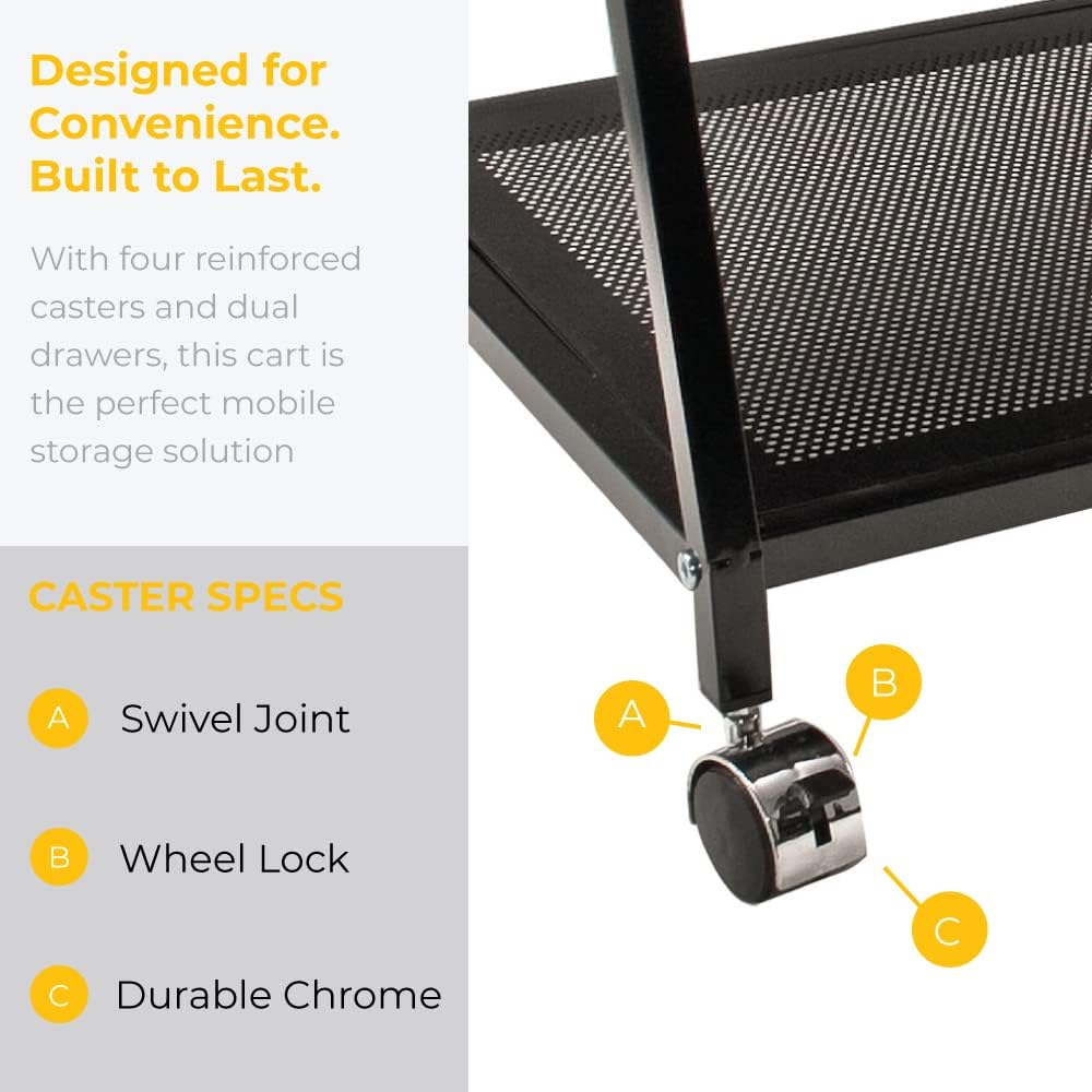 Printer Stand with Supply Drawers, Rolling Storage Cart with Drawers, Under Desk Printer Stand and Cart for Home, School, or Office Organization, Black