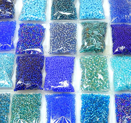 Perlin Roccailles Rocailles Perlen Blau Aqua Sapphire Set 2mm 3mm 4mm 6mm Rund und Stift Glasperlen 20 Pack 400g für Kette Bastelset Seed Beads AM21