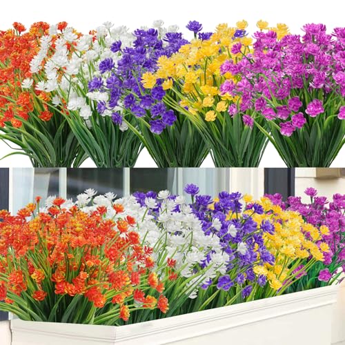 10 Bundles Artificial Flowers Outdoor UV Resistant Fake Flowers Summer Decoration Floral DIY Tables Party Home Greenery Shrubs Plants Home Garden Decor (Mix Colors) image 5