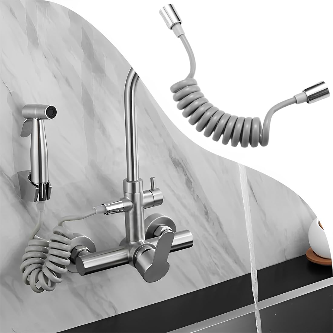 2 Metri Tubo Doccia, Flessibile Doccia Telescopica, Interfaccia in rame Tubo Flessibile Doccia, per Doccette, WC, Pistole a Spruzzo per Vasche da Bagno, Doccette per Lavandini (Grigio)