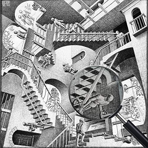 Giallobus - Schilderijen - Maurits Cornelis Escher - Relativiteit - Standaard frame canvas - 100x100 - Klaar om op te hangen - Moderne schilderijen voor thuis - Afbeelding 5
