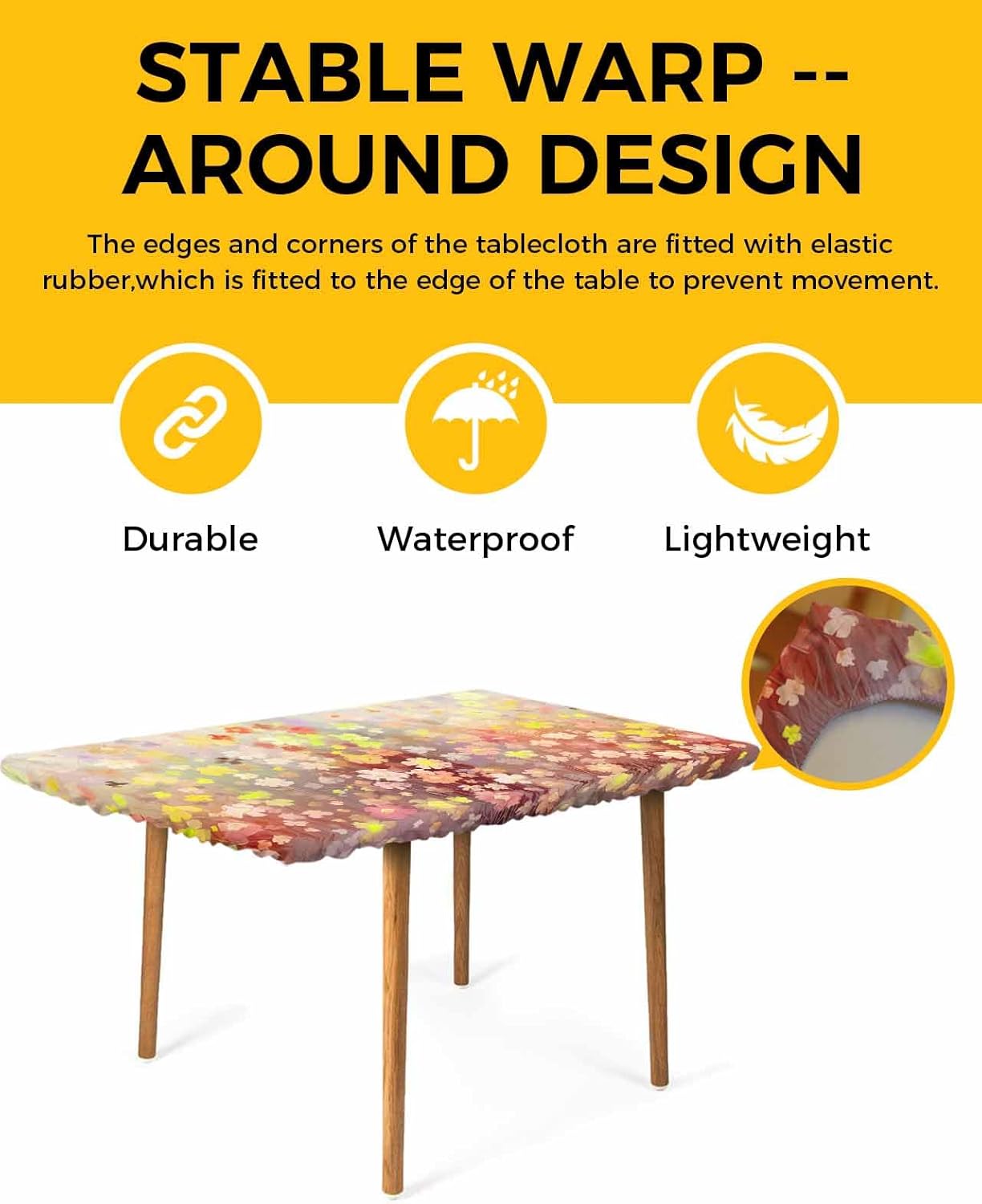Floral Tablecloth Fitted Daisy Table Cover for 5ft Tables - Waterproof Wipeable Elastic Table Cloth for Outdoor Picnic Camping Dining Party, Colorful Flower Blossom Paintings Watercolor 30"x60"