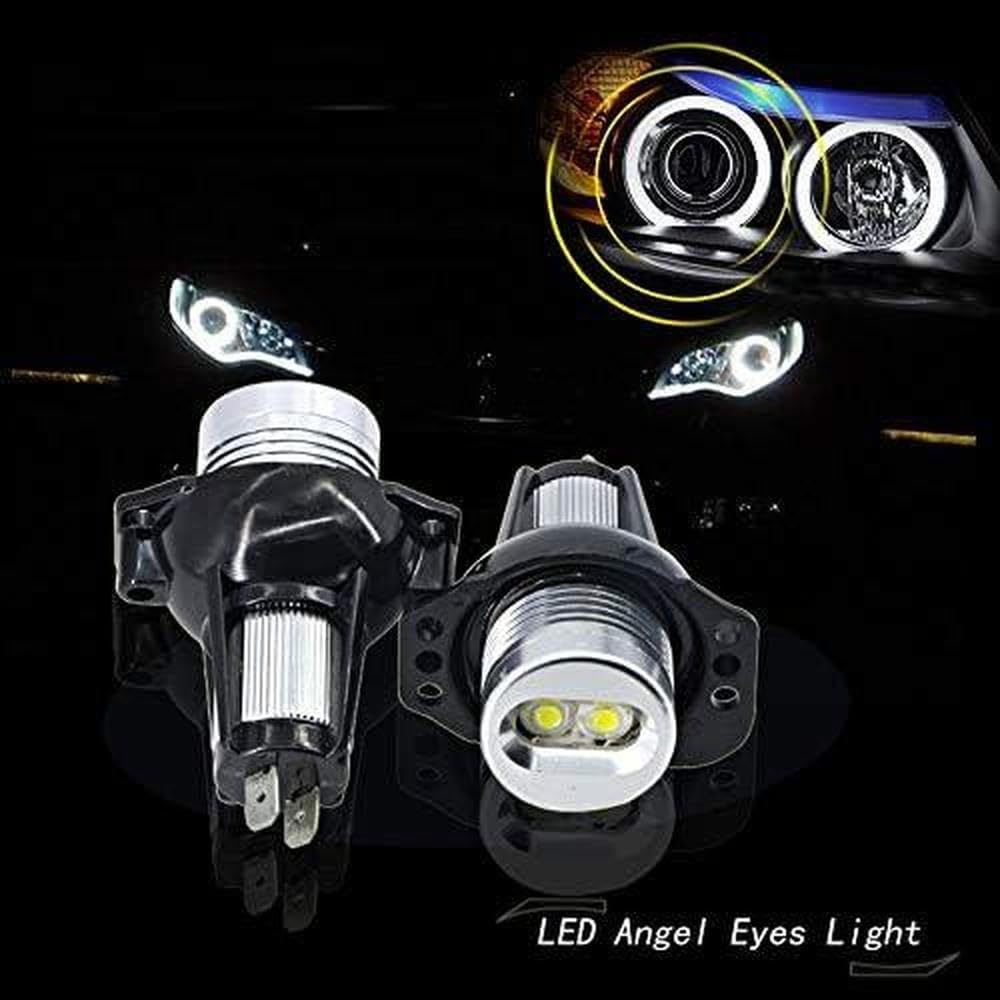 Riloer Angel Eyes Light Car LED Lampadine Halo Ring Marker,Fari Halo Xenon Bianco 6000K, 2 Pezzi Angel Eyes Fendinebbia Rotondi Compatibili con BMW Serie 3,63117161444