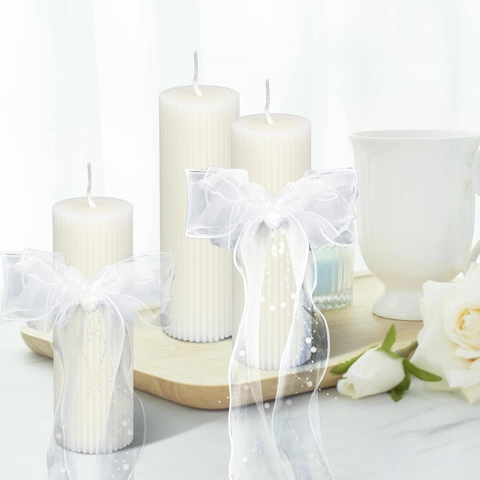Cierge Bapteme Protection Anti-gouttes ELBKAISER Pour Bougie De Communion - Tulle élégant Bougie De Bapteme - 7