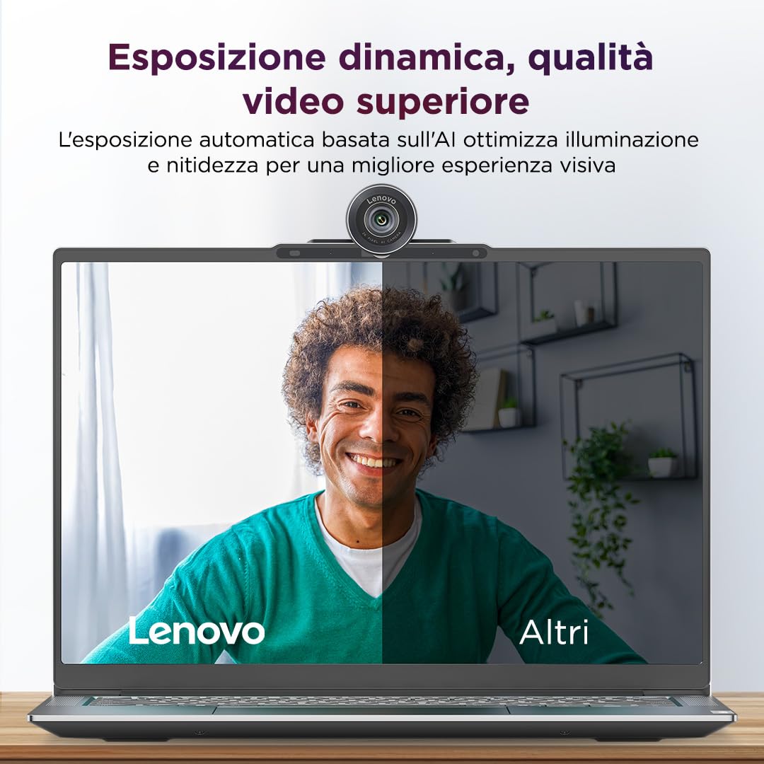 Lenovo QHD Webcam, webcam QHD per PC e notebook per videochiamate e smart working, plug and play per meeting online