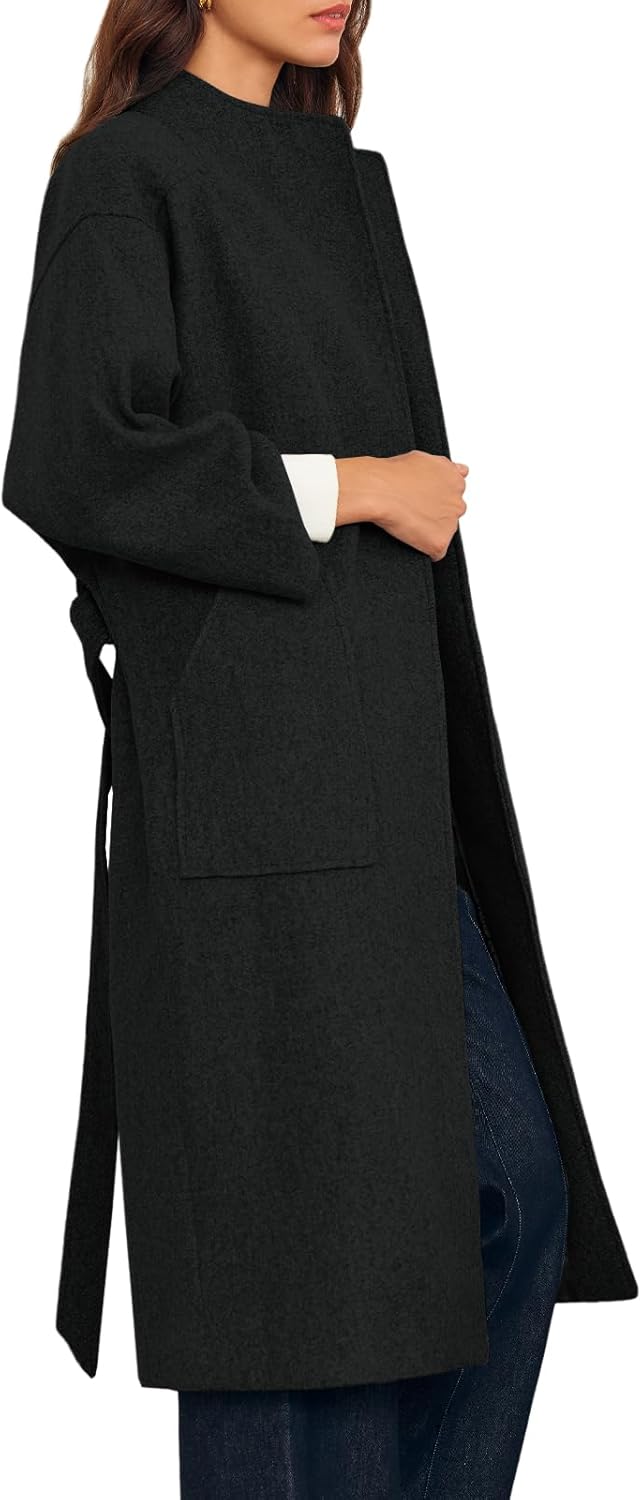 Oversized Black Wool Blend Coat Detail