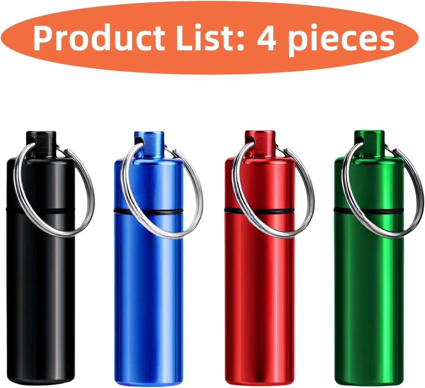 OakMsOik Small Portable Pill Box Keychain Mountaineering Buckle Metal Mini Pill Organizer Case Container for Purse Waterproof Metal Pill Holder Medicine Bottle for Outdoor Camping Travel (4 Pack)