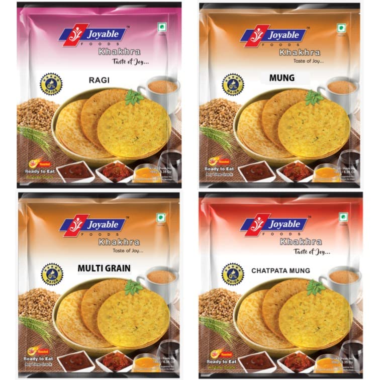 Joyable 4 Flavour Combo Of Ragi/Nachini, Mung, Spicy Multigrain, Chatpata Mung Khakhra | Healthy Traditional Gujarati Snacks | Ready To Use - Pack Of 4, 180 Gms Each (B07XXC4LSY) Amazon Price History, Amazon Price Tracker