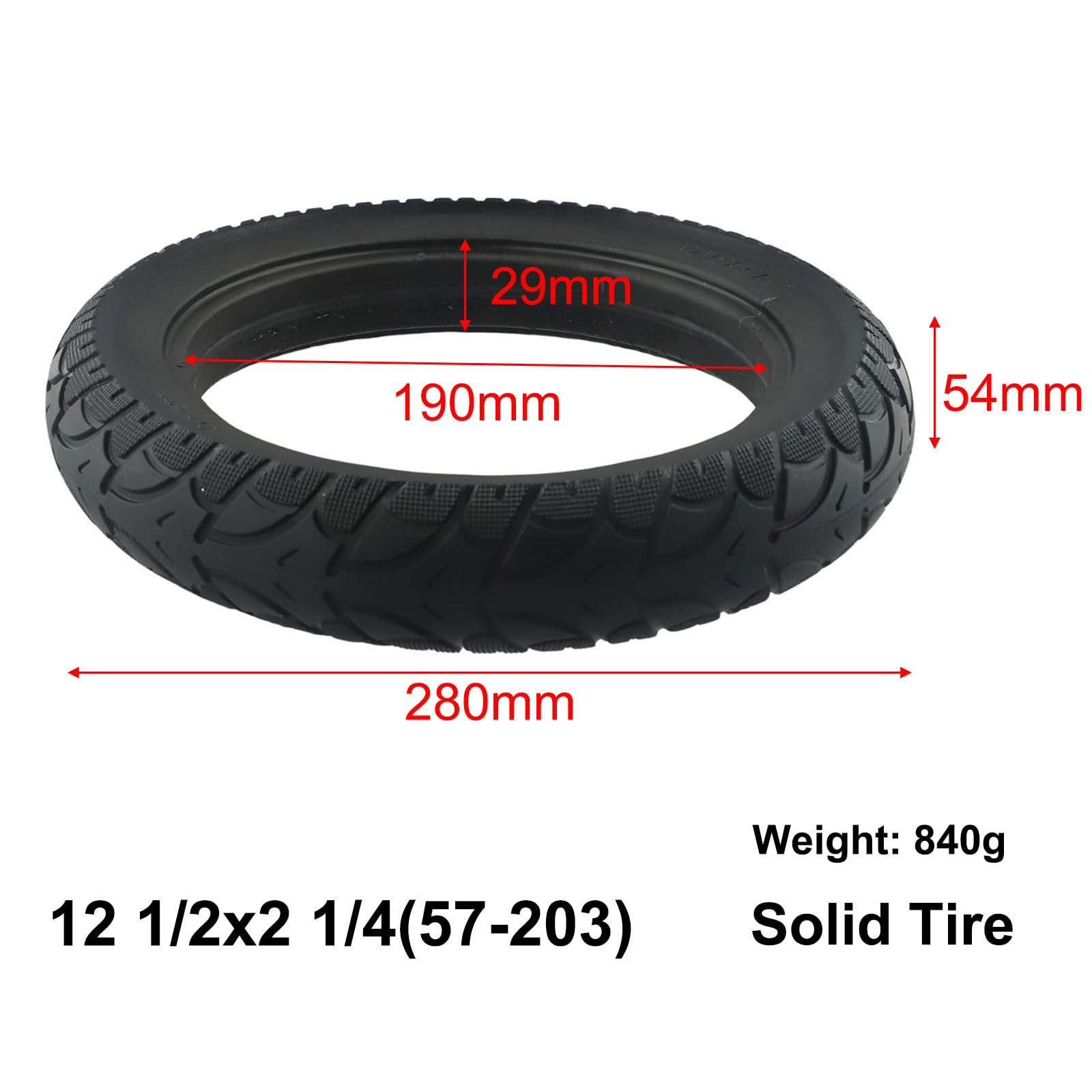DAZZLEEX 1 pièces 12 Pouces Pneu Solide 12 1/2x2 1/4 (57-203) Roue de Remplacement pour vélo électrique Scooter 12.5x2.50 Pneu